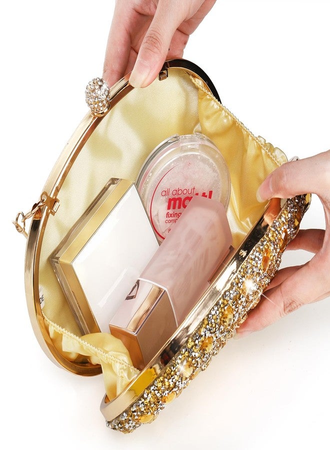 WRINGKIT Rhinestone Evening Clutch Purse, Gold Sparkling Glitter Wrist Clutch Bag with Detachable Chain, Crystal Diamond Lady HandBag for Wedding, Party, Prom, Date Night - Image 4